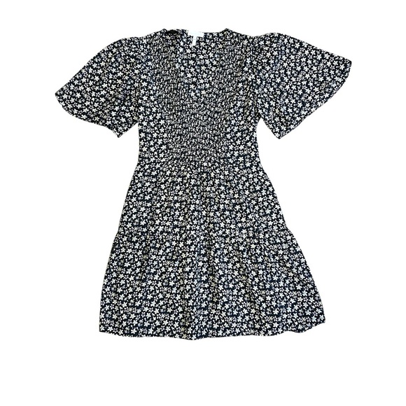 Rebecca Taylor Black Floral Mini Dress V Neck 100% Silk Lined Size 2 Yellow Pink - Picture 2 of 10